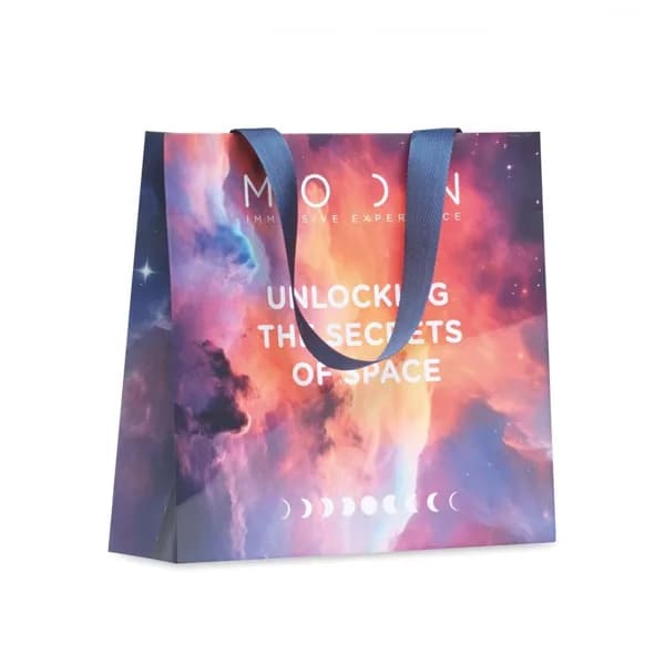 Bolsa de papel de alta gama plegable en plano, 24 × 24 cm