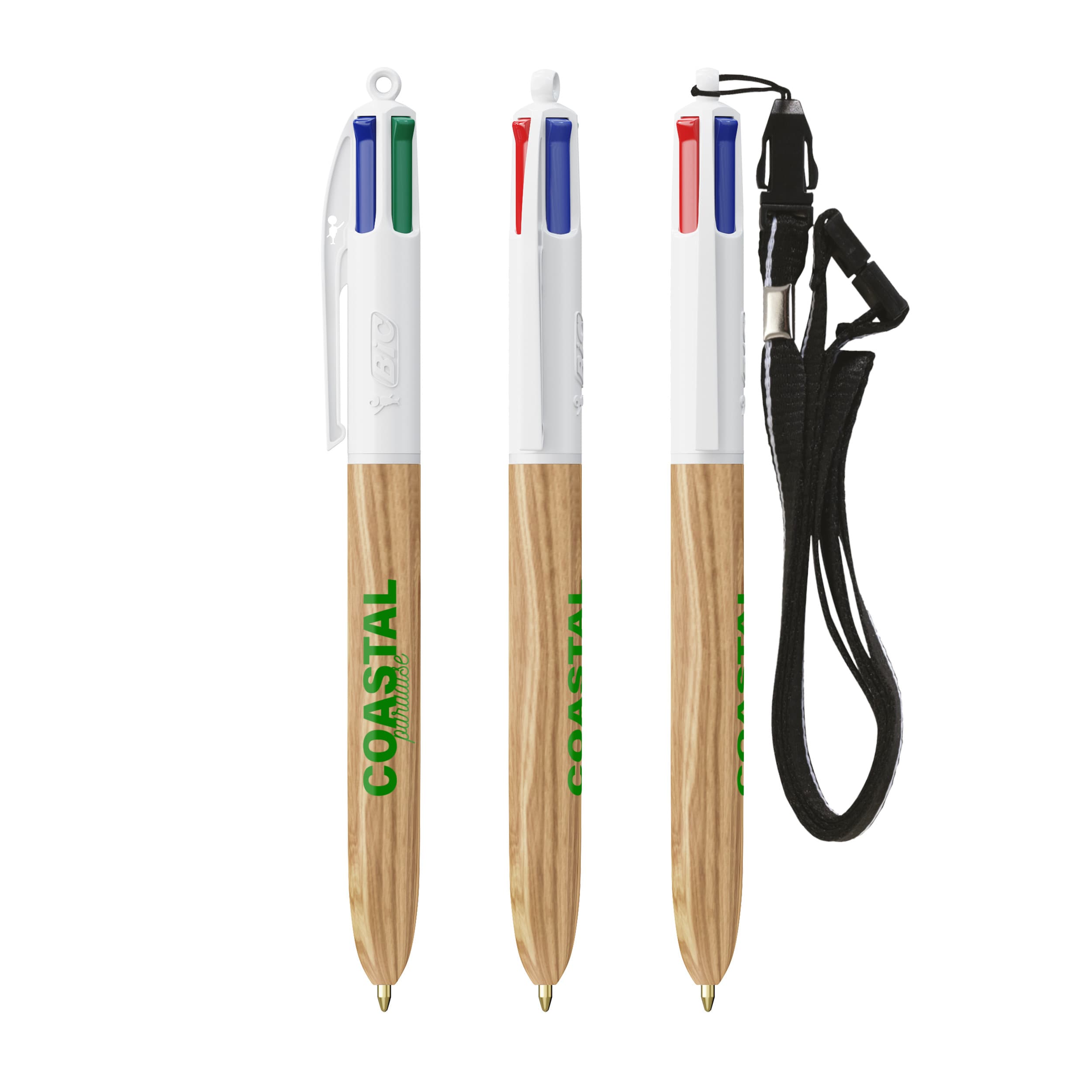 Bolígrafo BIC® 4 COLOURS® WOOD STYLE + LANYARD